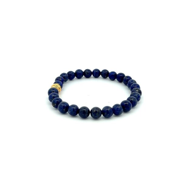 18K Gold Money Ball Lucky Bracelet Gemstones Lapis Lazuli 6mm - Picture 4 of 5